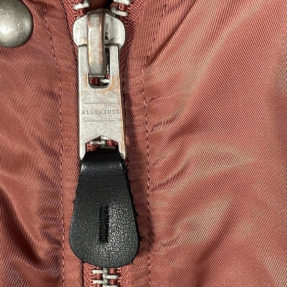 All Saints Myra Bomber Flight Jacket Rust Brown Red Ruched Nylon Sz XS - Picture 15 of 15